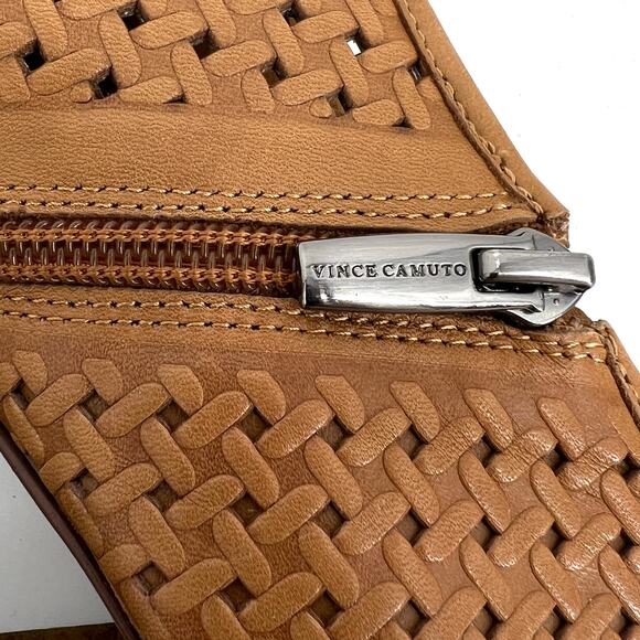 Vince Camuto Tan Prisha Moon Shaped Stacked Heels Zipper Perforated Shoes Size 7 - Picture 6 of 9